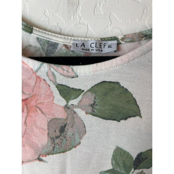 La Clef XL Women Floral Print White Pink Elbow Sleeve Baby Doll Tunic - Picture 2 of 7